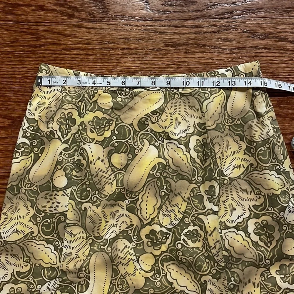 J. JILL NWOT 100% soft cotton godet pleated midi skirt A line floral yellow 8